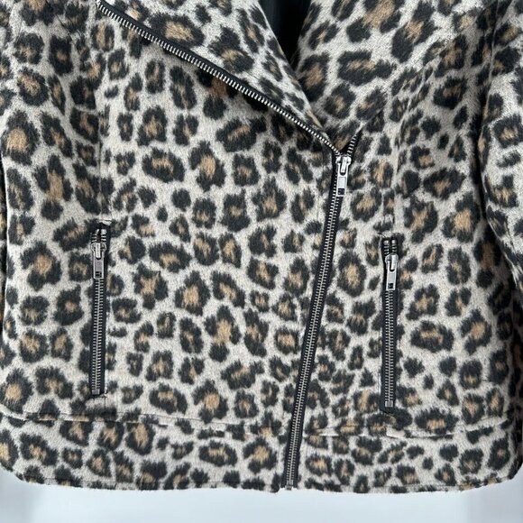 Cupcakes & Cashmere Jacket Moto‎ Leopard Print Zip Up Gray Black Women's Size S - Picture 7 of 9